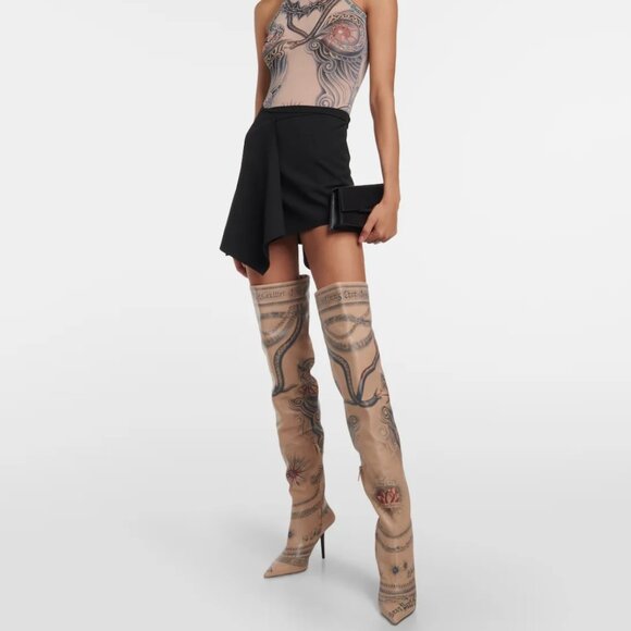 Jimmy Choo x Jean Paul Gaultier Tan Leather 'Tattoo' Over the knee Boots - Picture 1 of 10